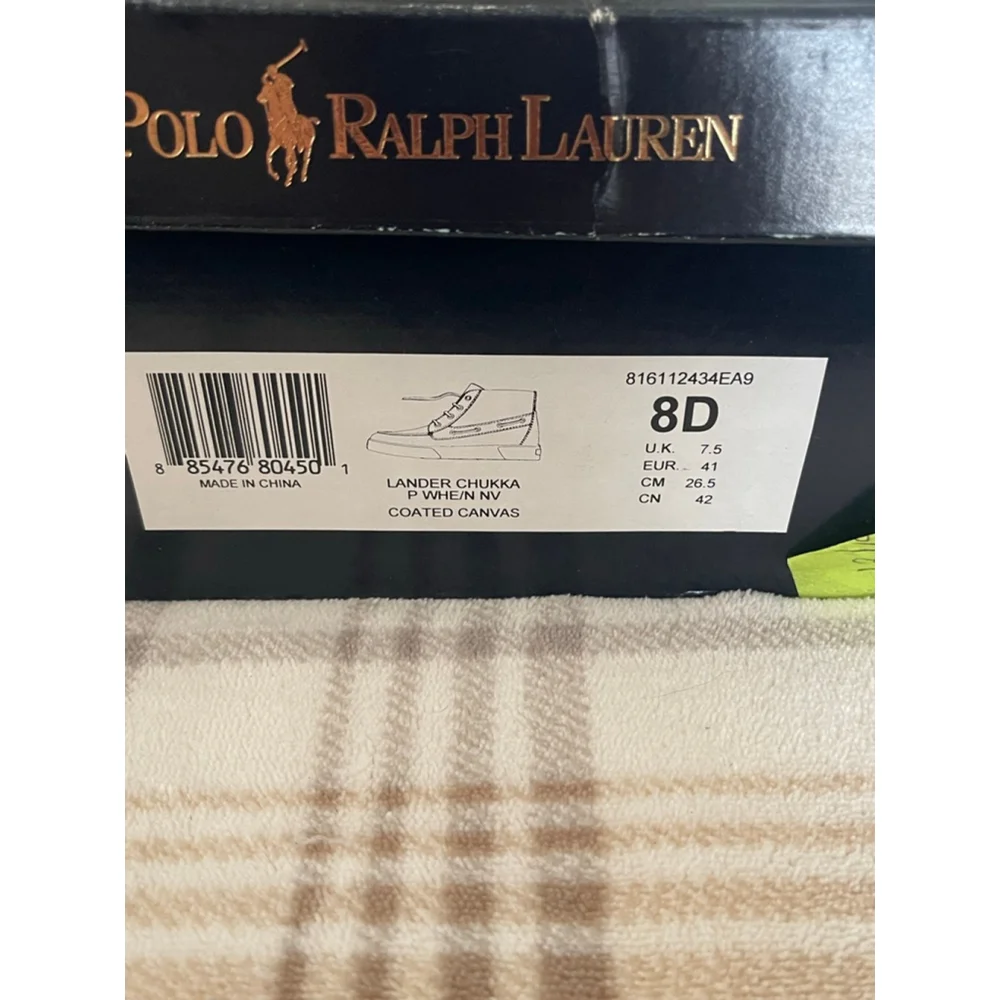 Polo Ralph Lauren Lander Chukka Boots Mens 8D Madras Plaid Tan Canvas
